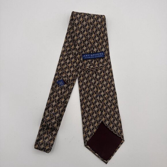 Charles Vinson Artisphere Mens 100% Silk Necktie Made In USA Blue White Gold - Picture 5 of 5